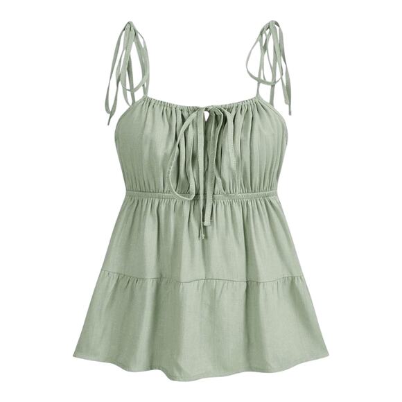 Spaghetti Strap Babydoll Cami Top Womens L Sage Green Spring Peplum Fairycore - Picture 1 of 16